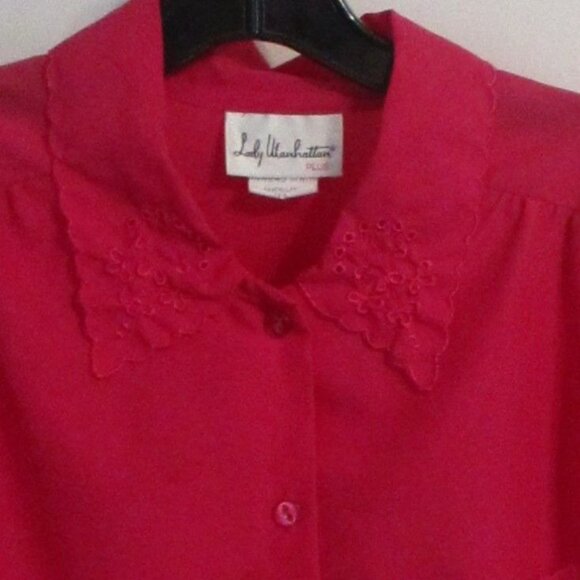 Lady Manhattan Womens Blouse 18W Embroidered Collar Pocket  Button-Up Long Sleev - Picture 4 of 5